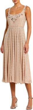 Mac Duggal Sleeveless Scoop Neck Beaded Georgette Midi Dress
