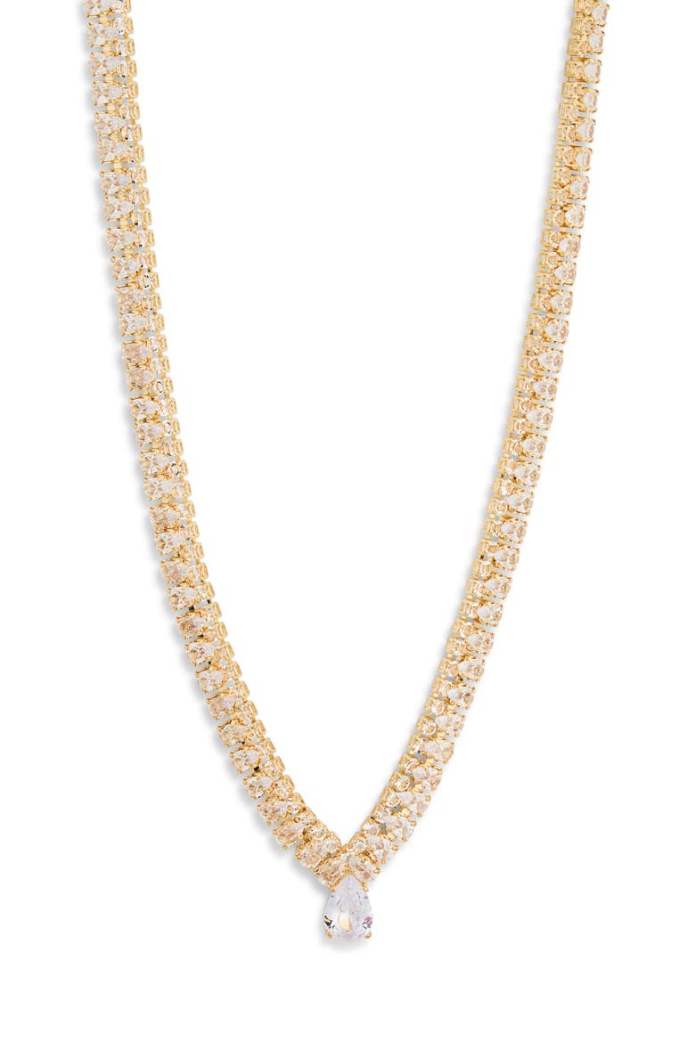 Teardrop Cubic Zirconia Double Row Tennis Necklace, Main, color, GOLD