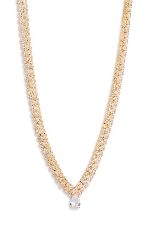 Teardrop Cubic Zirconia Double Row Tennis Necklace