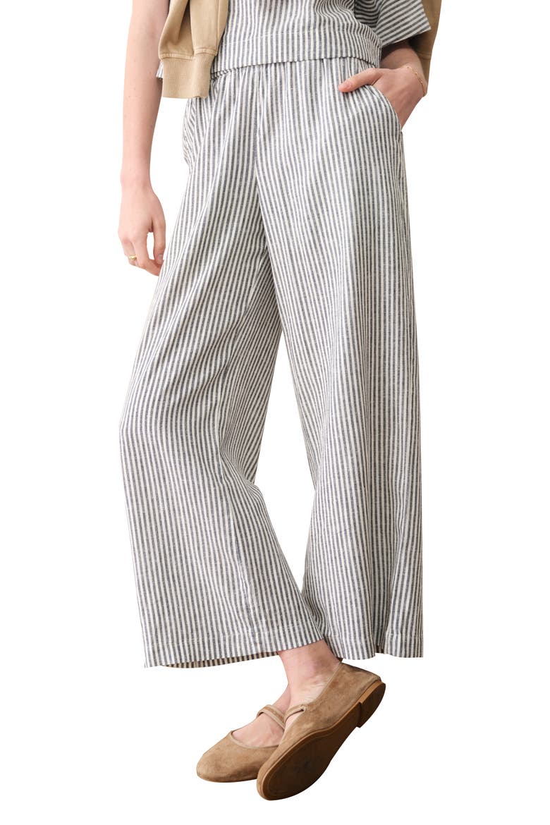 Allison Stripe Pull-On Crop Wide Leg Hemp Blend Pants, Alternate, color, INDIA INK STRIPE