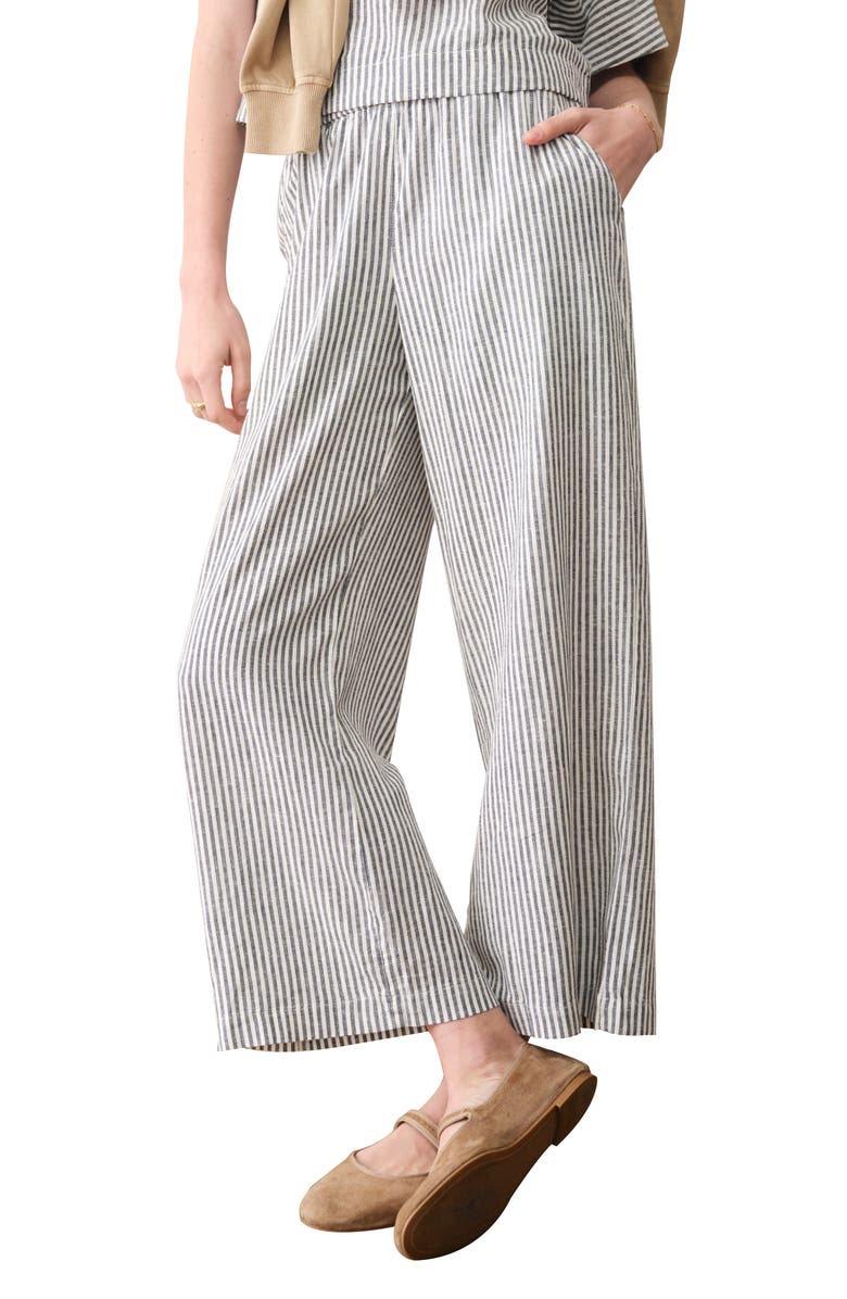 Marine Layer Allison Stripe Pull-On Crop Wide Leg Hemp Blend Pants, Alternate, color, India Ink Stripe