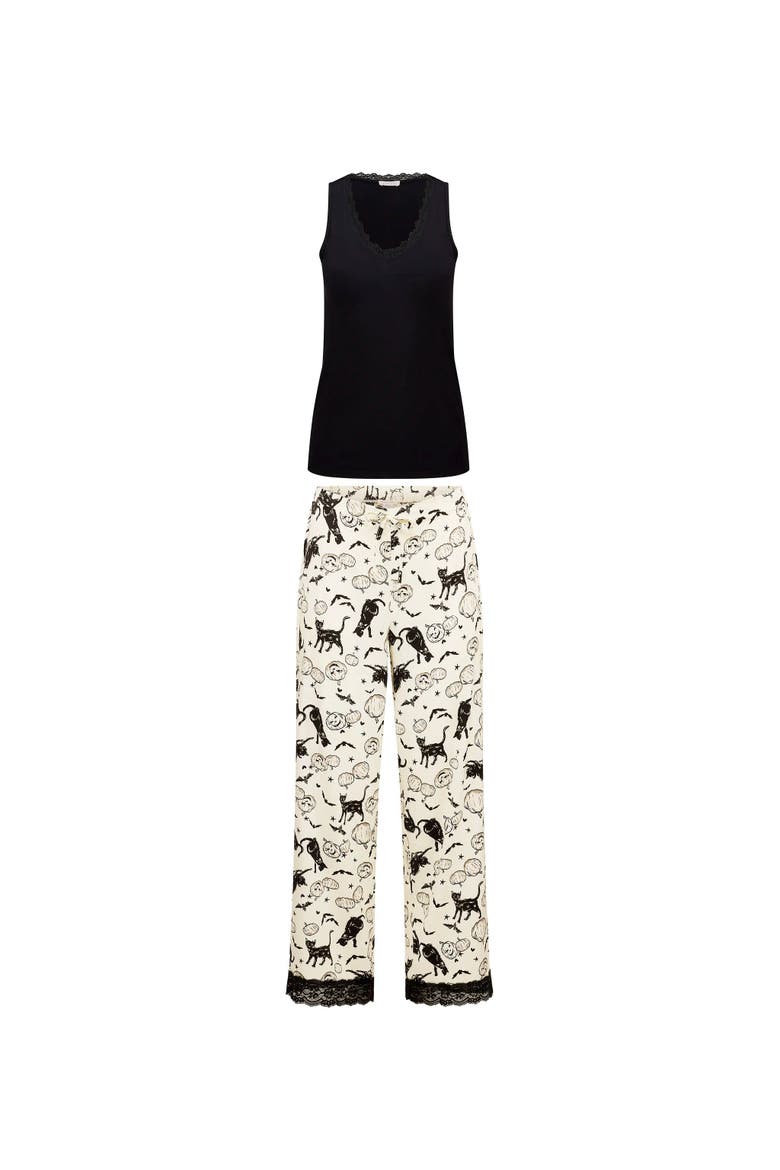 Laureen Tank Top & Pants Pajama Set, Alternate, color, Novelty white