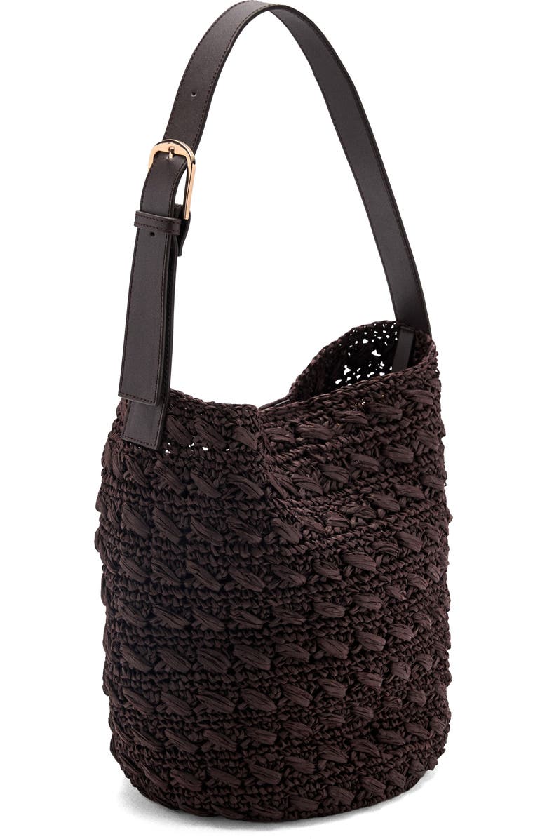 MANGO Natural Fiber Shopper Bag, Alternate, color, Chocolate