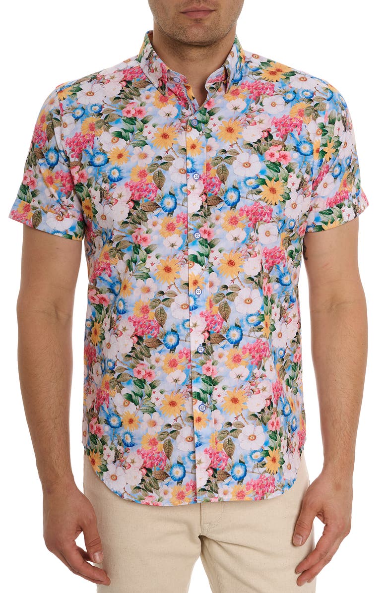 Robert Graham Taton Floral Short Sleeve Button-Up Shirt, Main, color, 