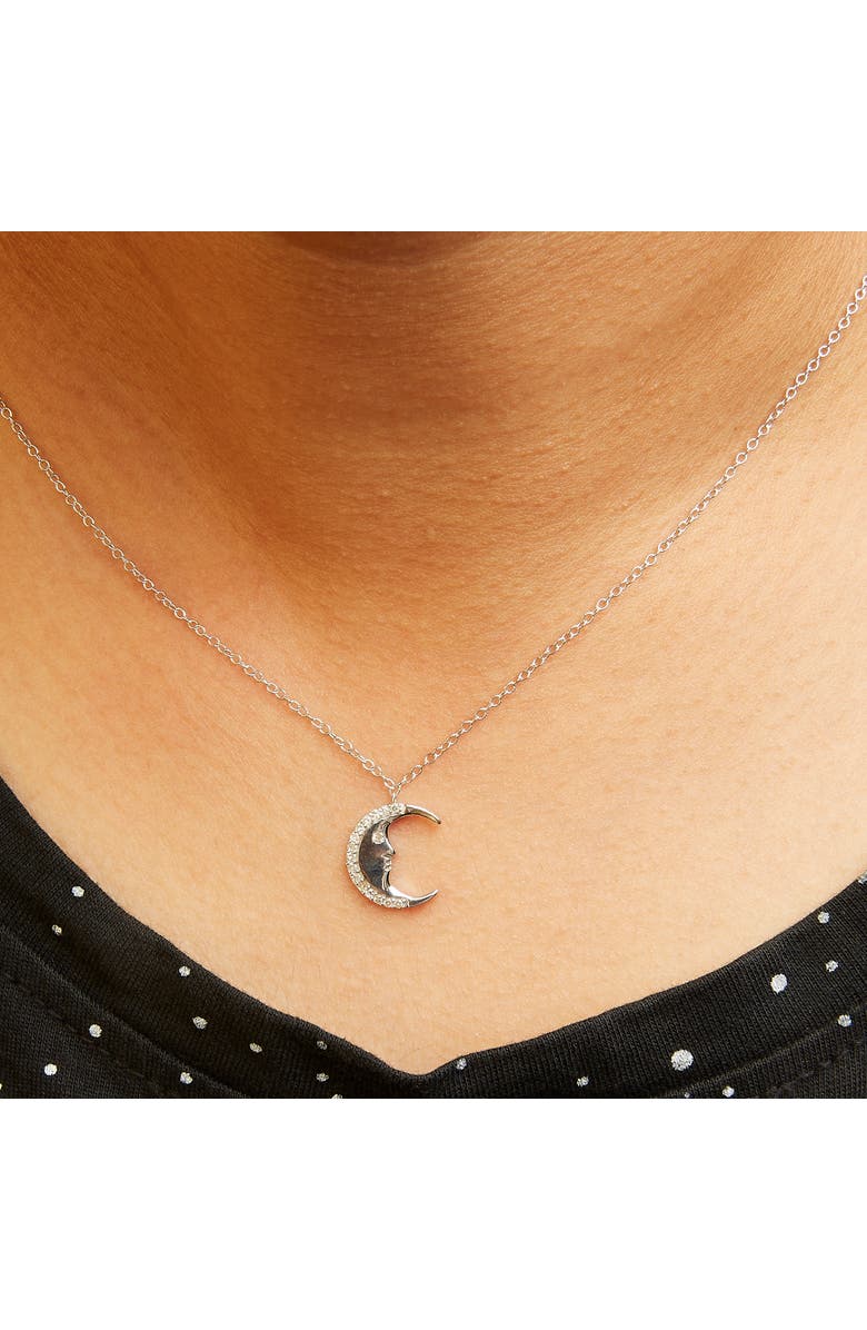 Haus of Brilliance .925 Sterling Silver 1/10ct Diamond Crescent Man on the Moon Pendant Necklace, Alternate, color, White