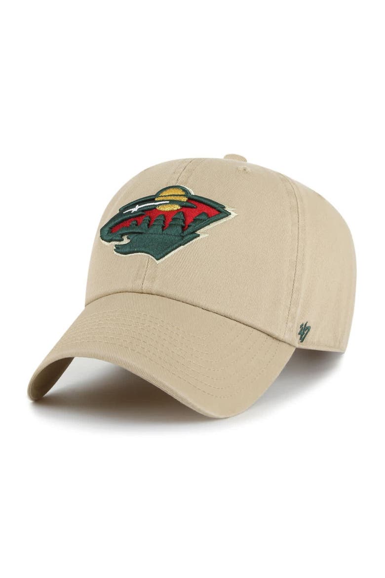 Men's '47  Khaki Minnesota Wild Logo Clean Up Adjustable Hat, Main, color, Khaki