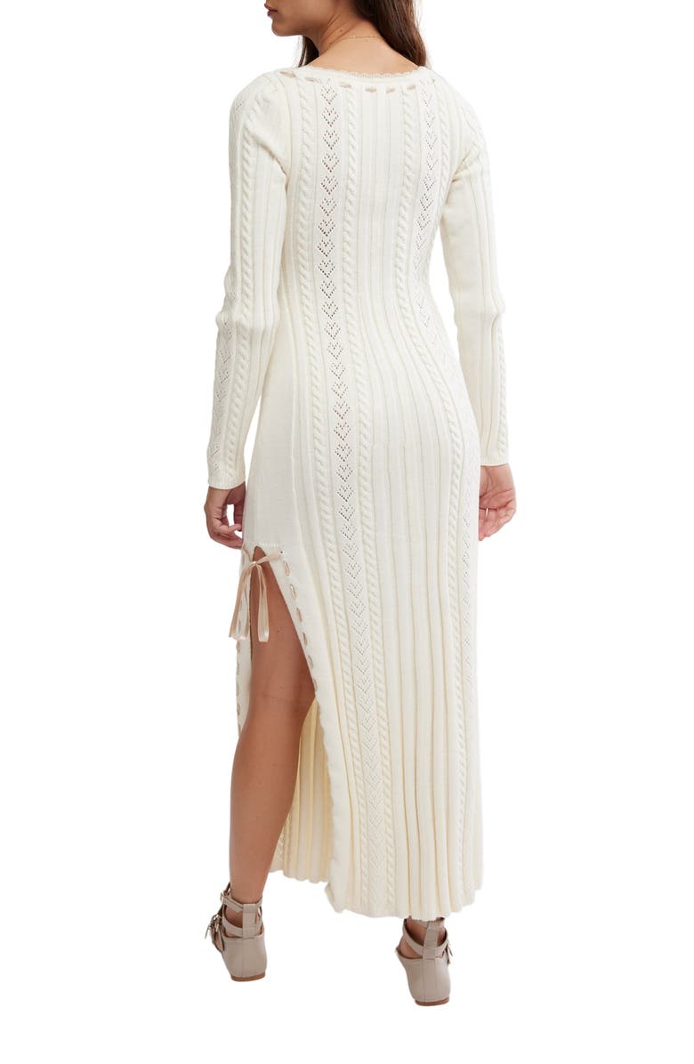 Free People Heart of Gold Long Sleeve Cable Maxi Sweater Dress, Alternate, color, Egret