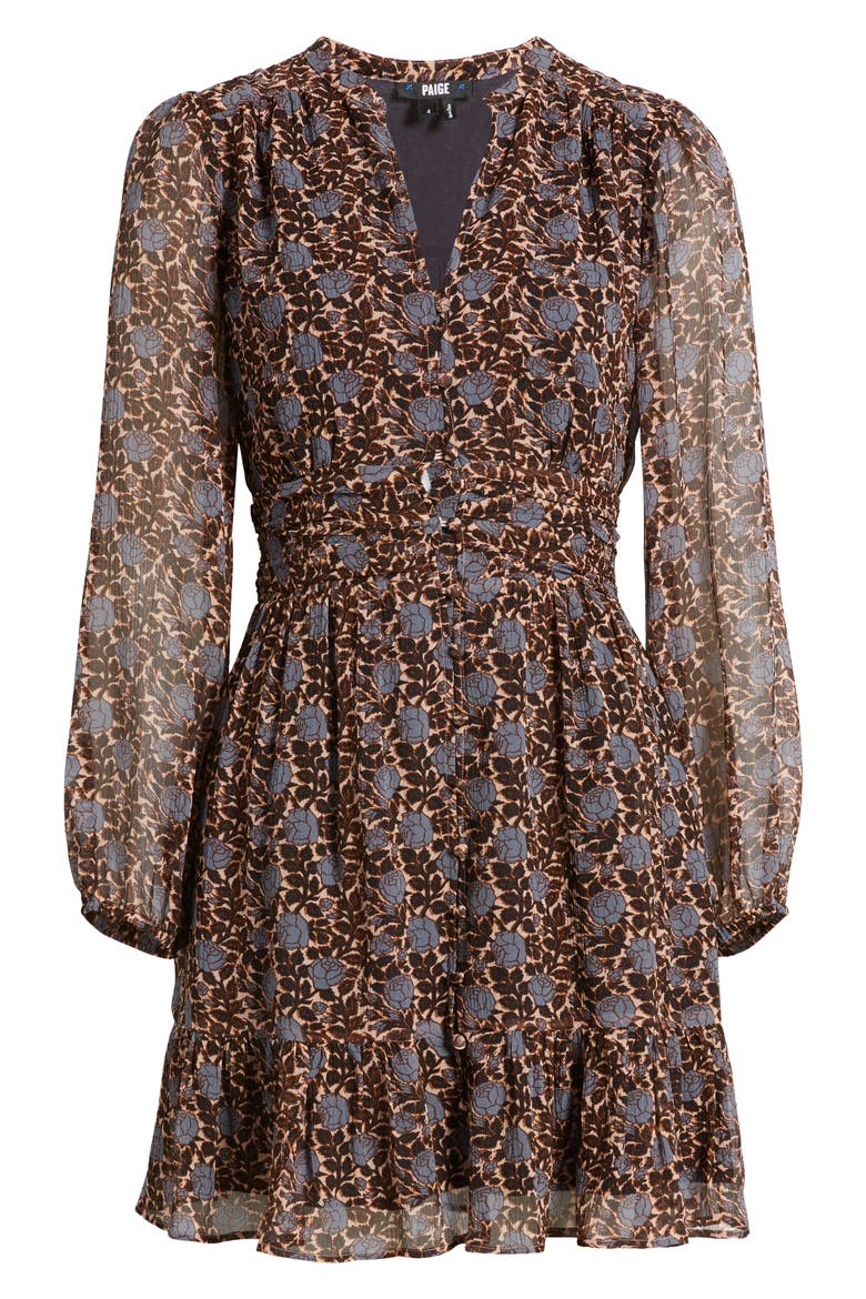 Saunter Long Sleeve Crinkle Silk Dress, Alternate, color, CREAM/ BLUE ICE