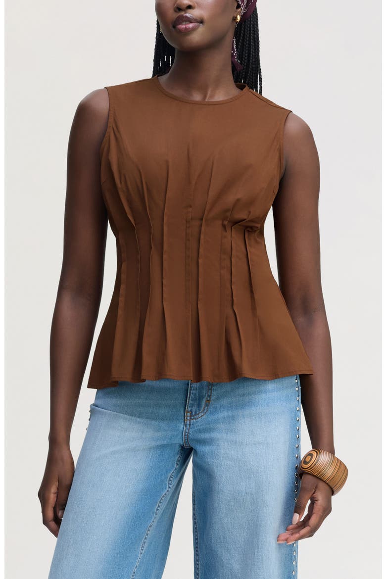 Pleated Sleeveless Top, Main, color, COCOA BEAN