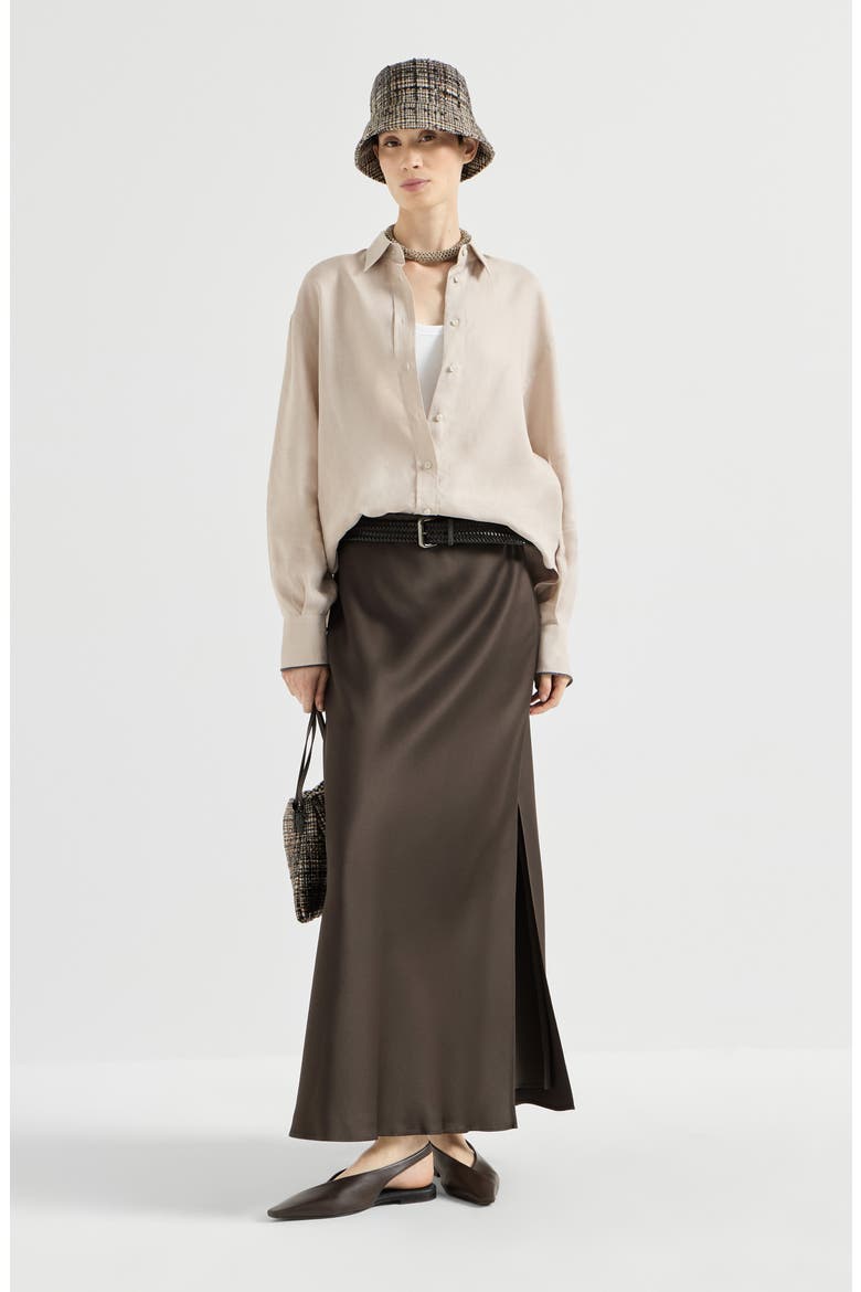 Linen shirt with monili, Alternate, color, Beige