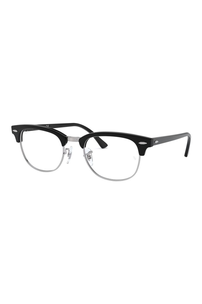 53mm Square Clubmaster Optical Glasses, Alternate, color, BLACK