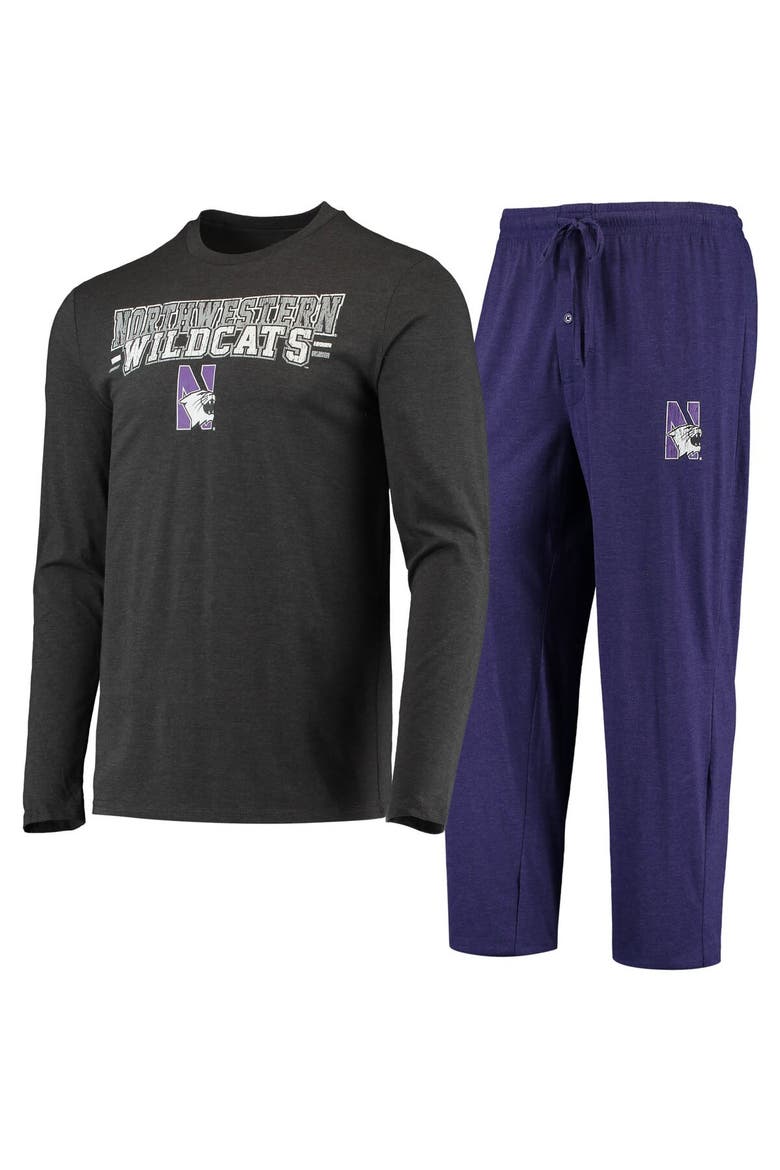 Men's Concepts Sport Purple/Heathered Charcoal Northwestern Wildcats Meter Long Sleeve T-Shirt & Pants Sleep Set, Main, color, Purple