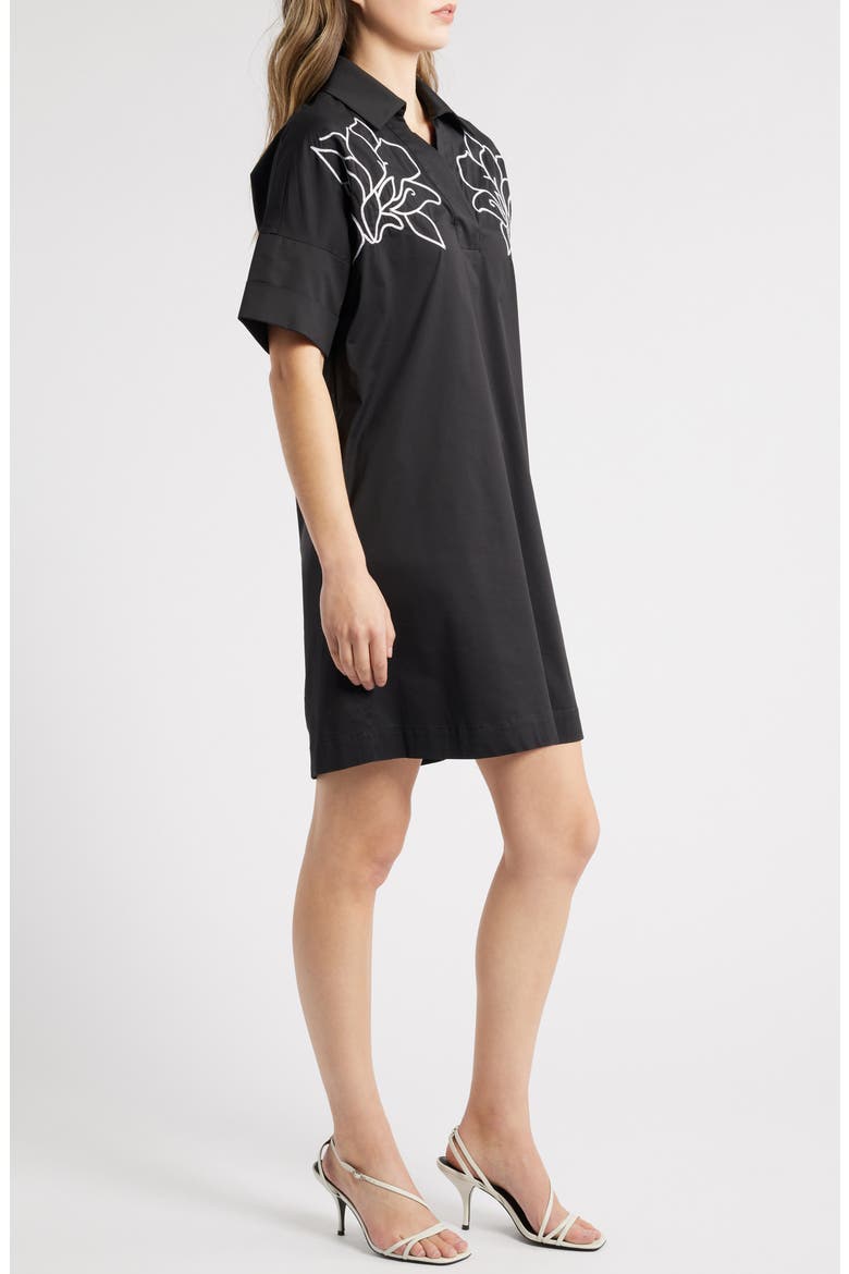 Embroidered Cotton Blend Shirtdress, Alternate, color, BLACK/ WHITE