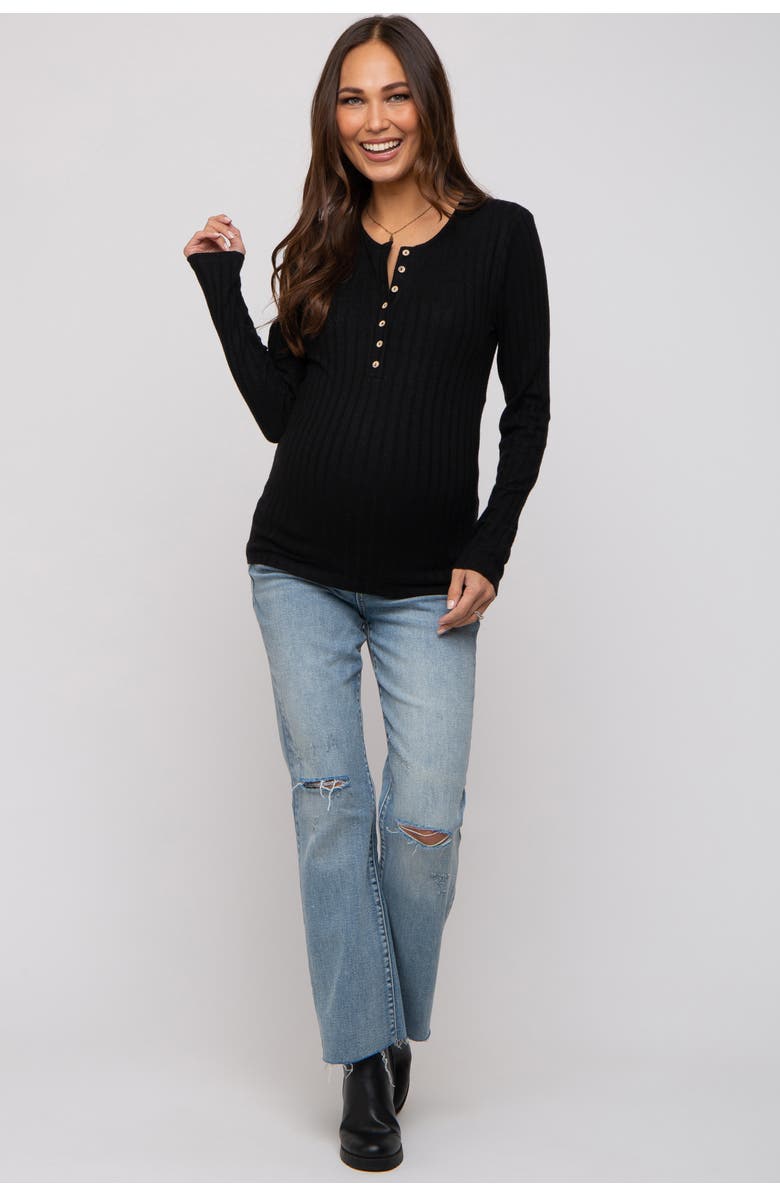 PinkBlush Ribbed Knit Button Long Sleeve Top, Alternate, color, 