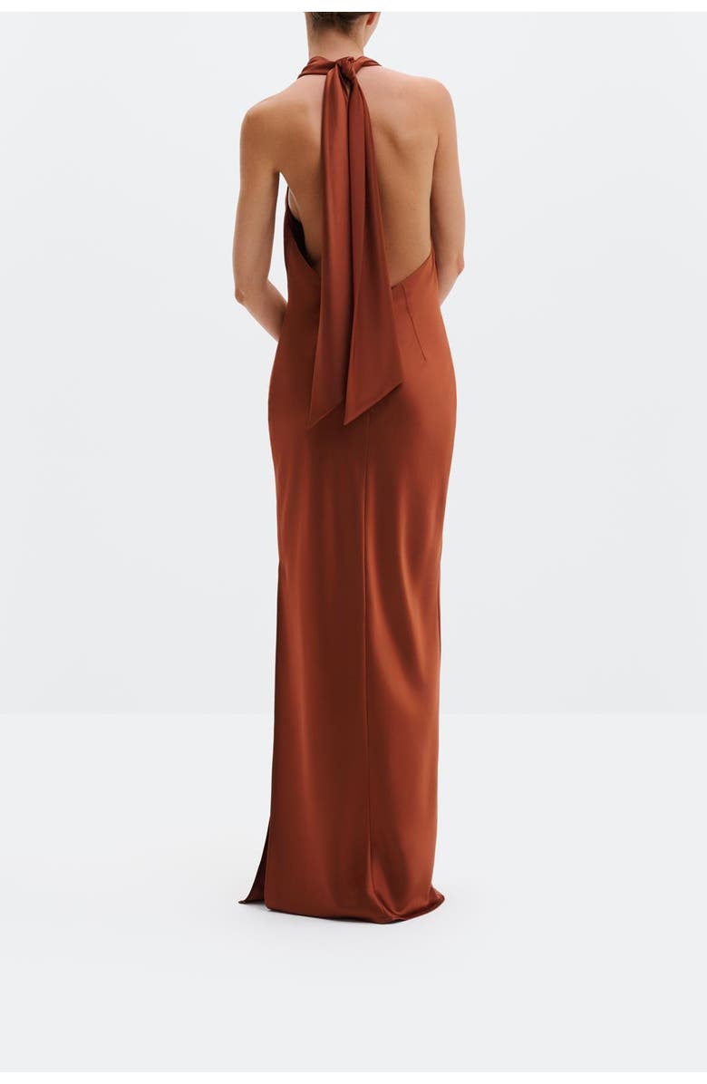 Malina Tessie Open Back Halterneck Maxi Dress, Alternate, color, Rust