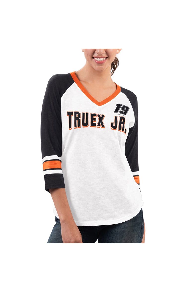 Women's G-III 4Her by Carl Banks White/Black Martin Truex Jr Top Team V-Neck 3/4 Sleeve T-Shirt, Main, color, White