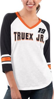 G-III 4HER BY CARL BANKS Women's G-III 4Her by Carl Banks White/Black Martin Truex Jr Top Team V-Neck 3/4 Sleeve T-Shirt