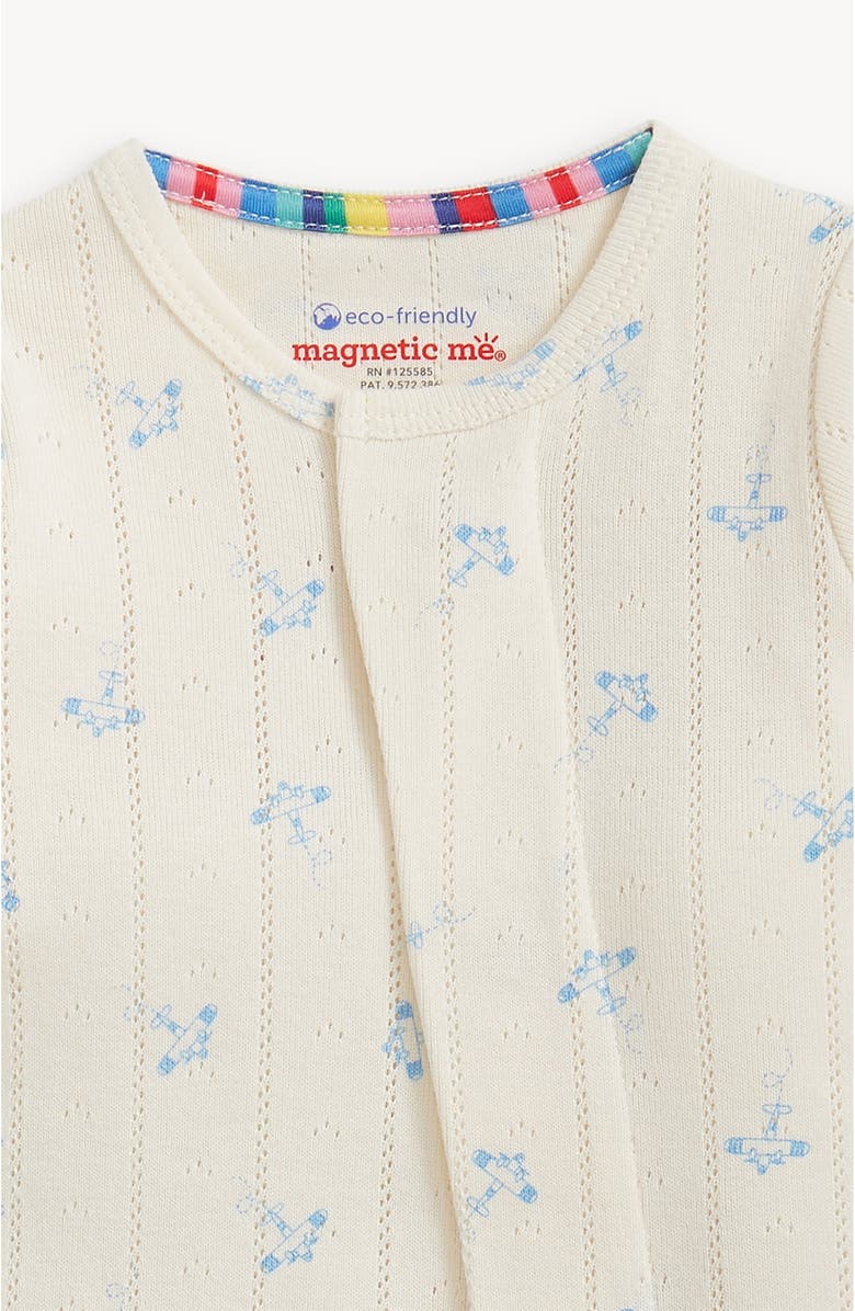 Magnetic Me Airplanes Organic Cotton Pointelle Footie, Alternate, color, Off White