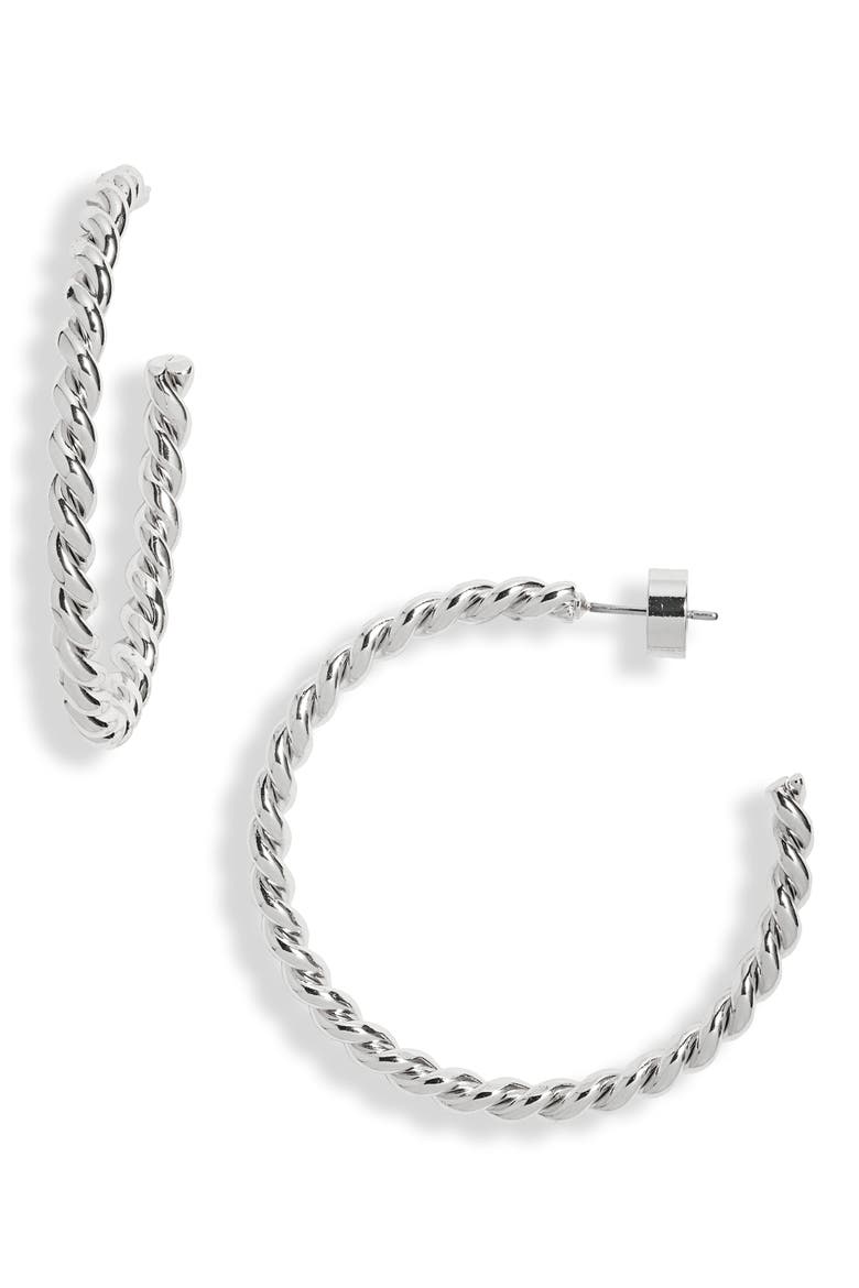 Twisted Rope Hoop Earrings, Main, color, SILVER