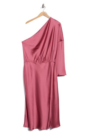 Renee C One-shoulder Satin Midi Dress In Pink