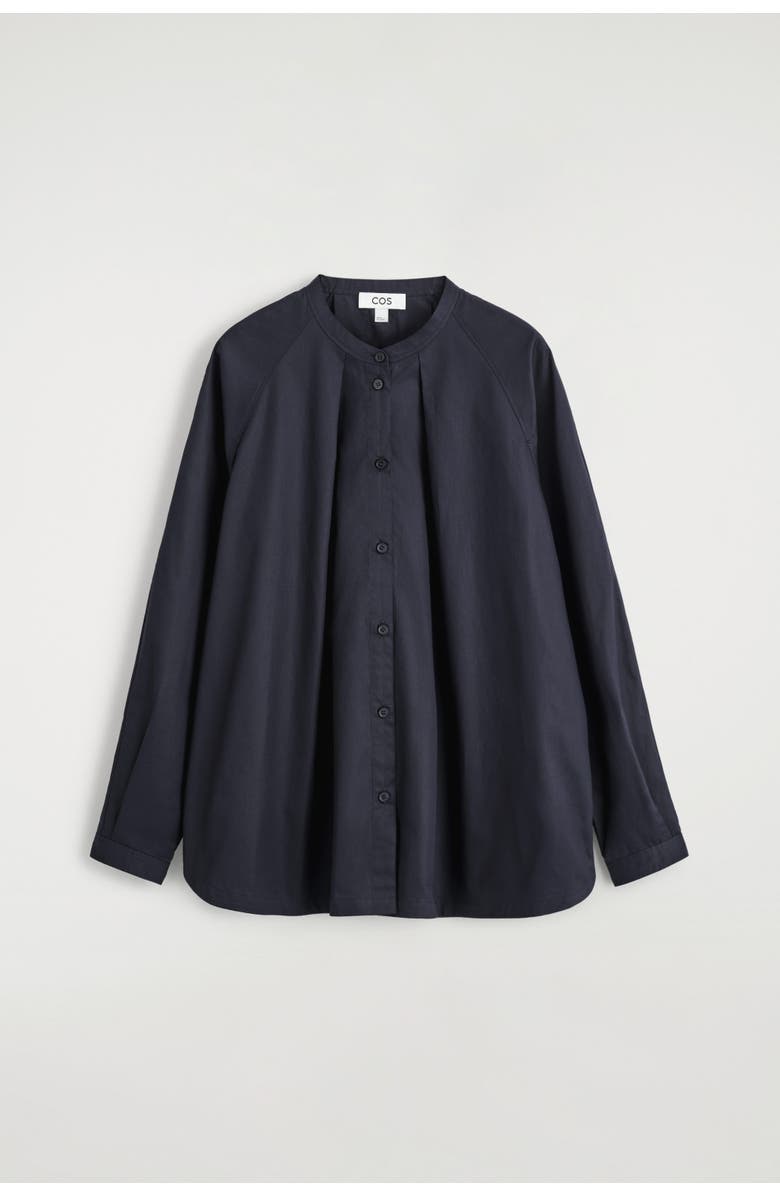 COS Grandad-Collar Cotton Shirt, Alternate, color, Navy