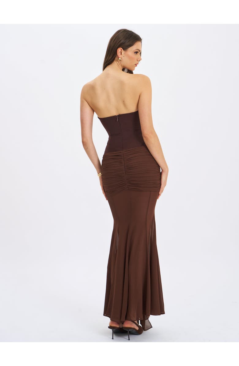 Miss Circle Giovana Sweetheart Draped Mesh Mermaid Maxi Dress, Alternate, color, Espresso