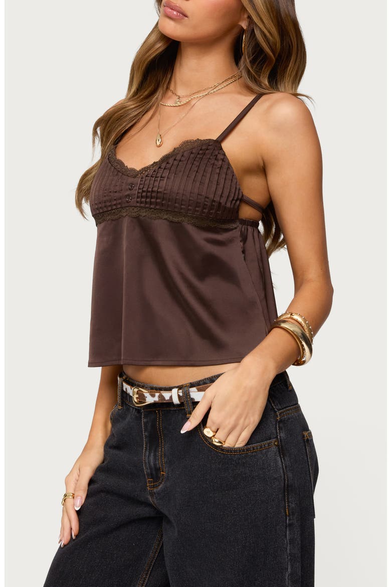 Blanca Lace Trim Satin Camisole, Alternate, color, BROWN