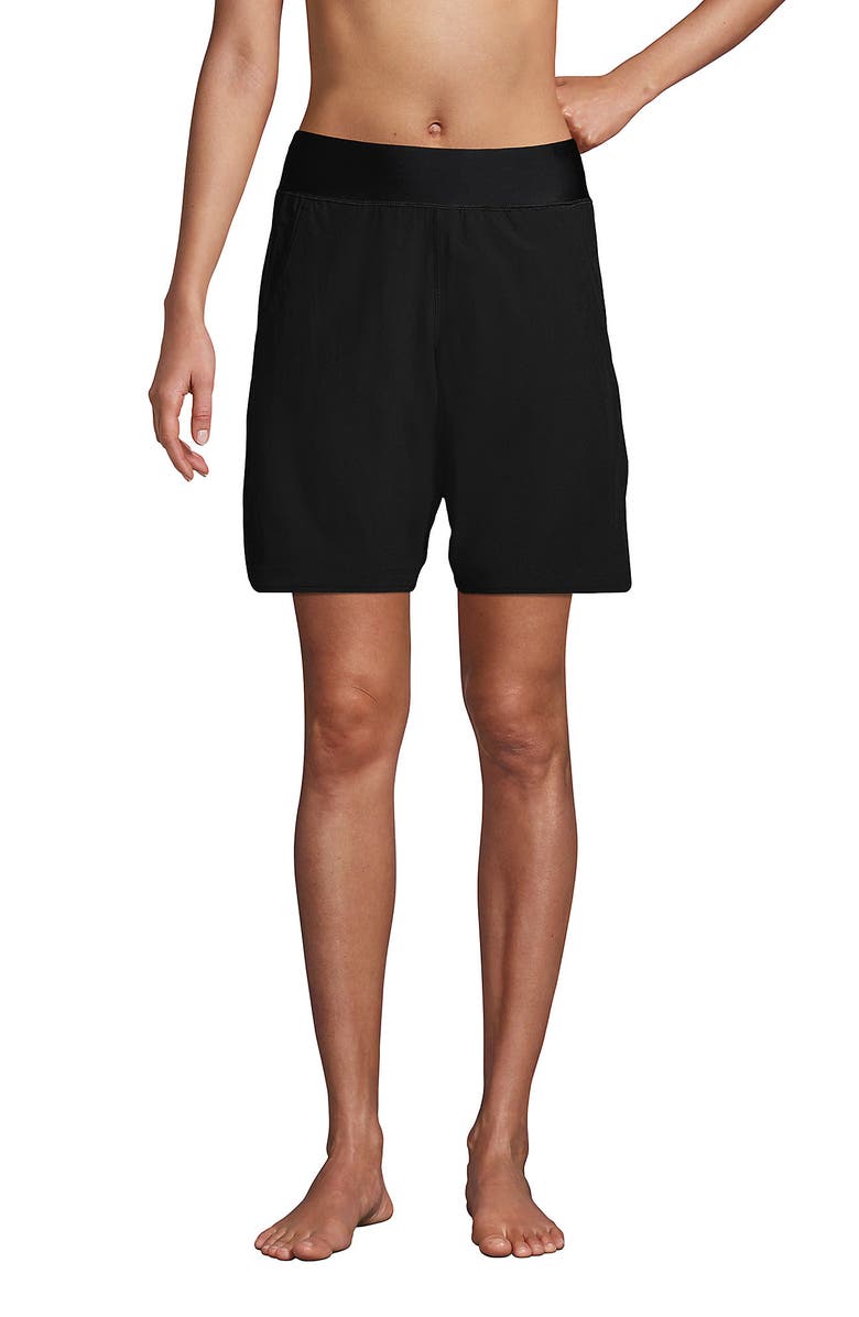 Lands' End Plus Size Sunshade UPF 50 9" Board Shorts with Panty, Alternate, color, Black