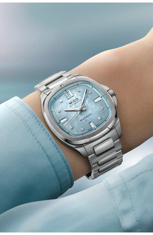 Mido Multifort Diamond Square Automatic Bracelet Watch, 35mm In Silver