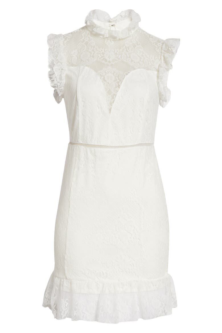 Lace Mock Neck Dress, Alternate, color, WHITE