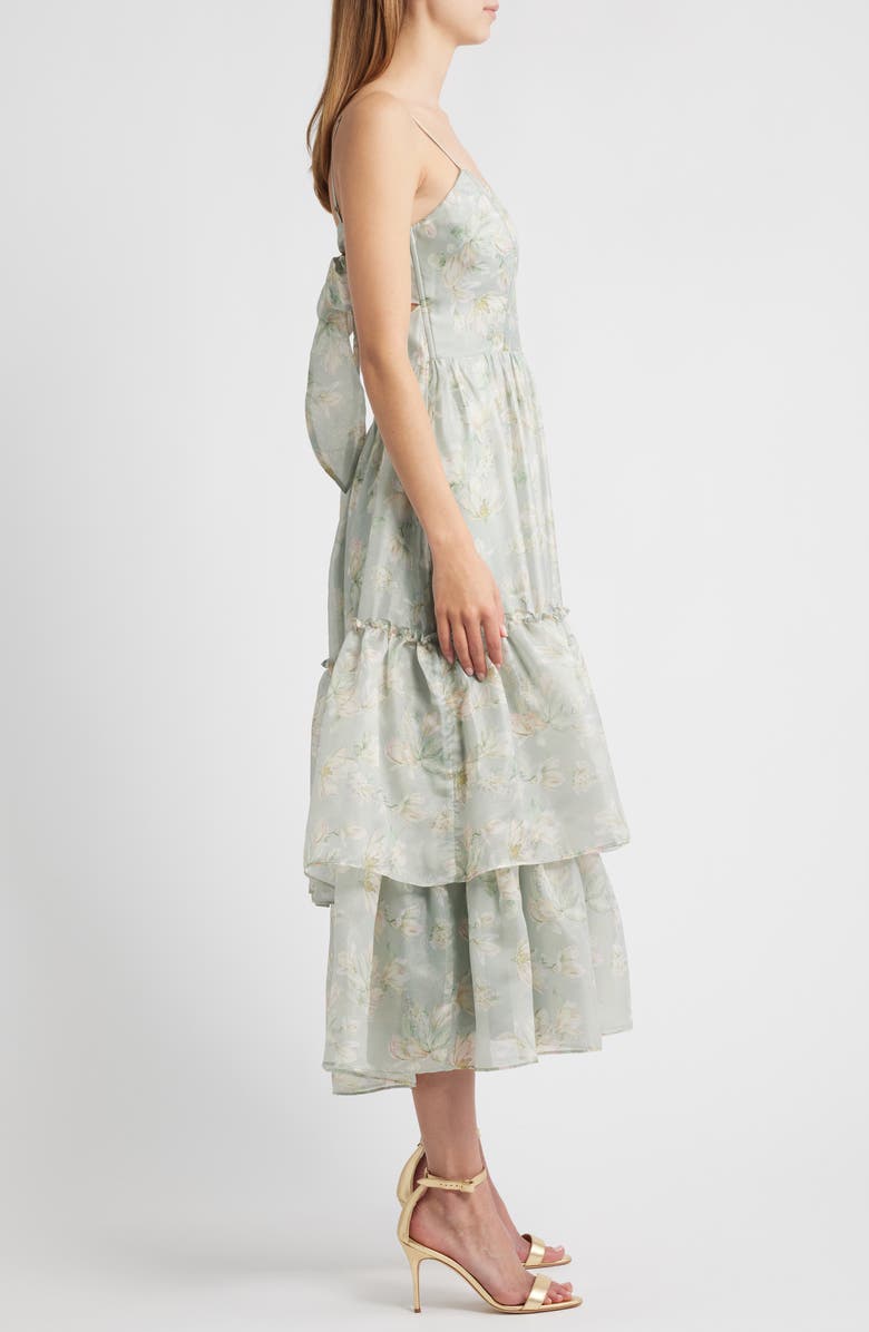 Lulus Dylan Tie Back Tiered Midi Dress, Alternate, color, Sage Floral