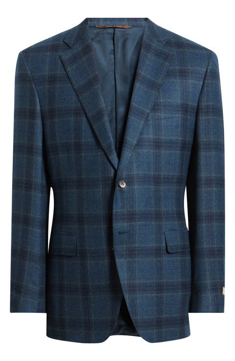Siena Regular Fit Windowpane Check Brushed Wool Sport Coat (Regular & Long)