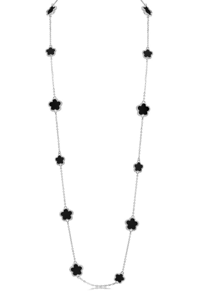 JARDIN Resin Clover Station Necklace, Alternate, color, Black/ Silver