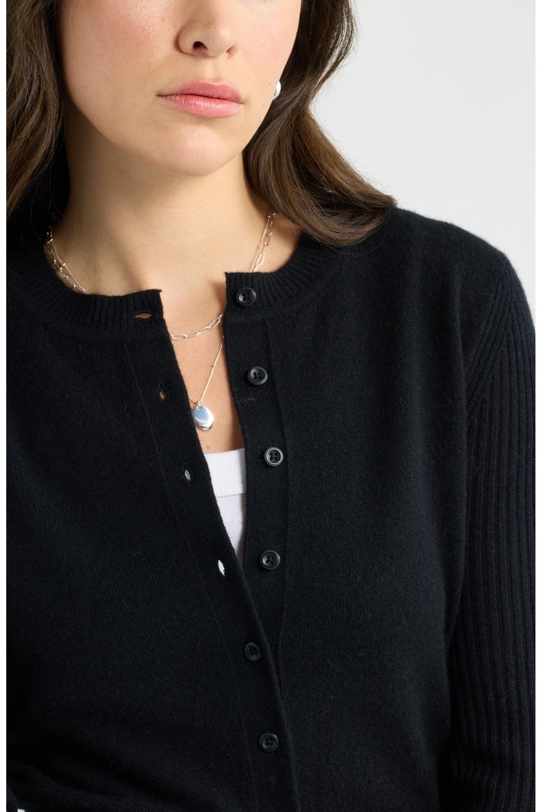 Wool & Cashmere Blend Cardigan, Alternate, color, BLACK ROCK