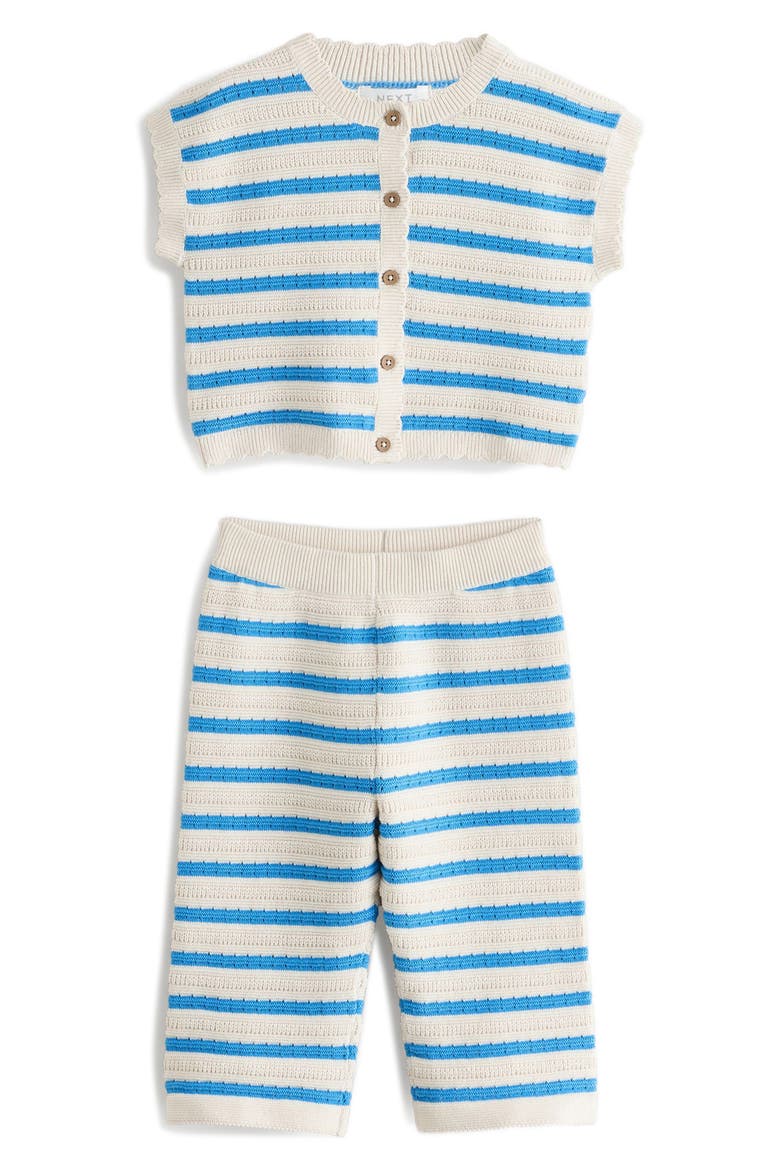 Kids' Stripe Short Sleeve Cotton Cardigan & Pants Set, Main, color, BLUE