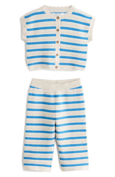 Kids' Stripe Short Sleeve Cotton Cardigan & Pants Set