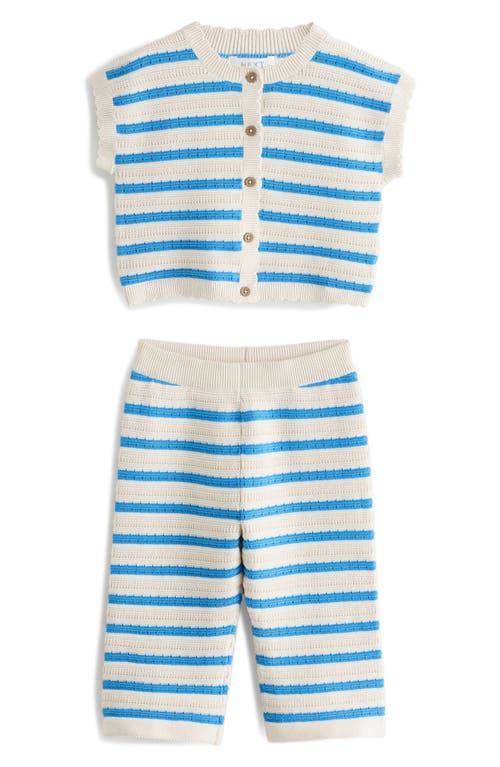 Next Kids' Stripe Short Sleeve Cotton Cardigan & Pants Set In Blue