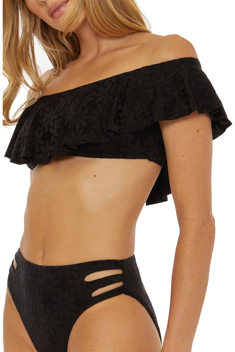 Joplin Off the Shoulder Bandeau Bikini Top, Alternate, color, BLACK