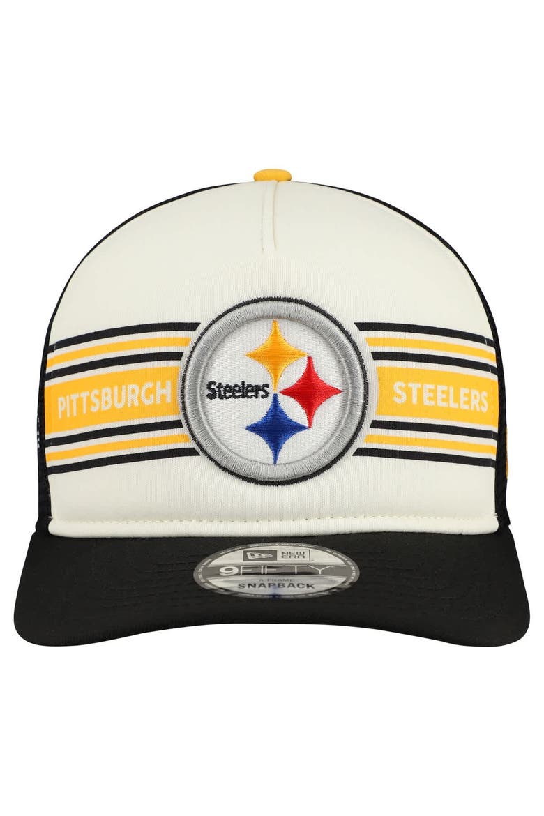 Men's New Era  Cream/Black Pittsburgh Steelers Banner A-Frame 9FIFTY Snapback Hat, Alternate, color, Cream