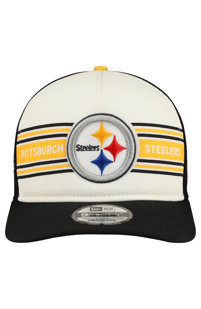 New Era Men's New Era  Cream/Black Pittsburgh Steelers Banner A-Frame 9FIFTY Snapback Hat, Alternate, color, Cream