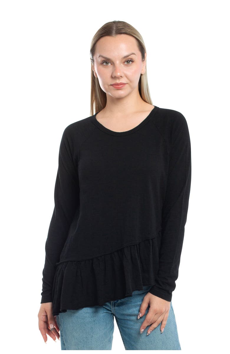 WILT Clothing Raglan Long Sleeve Asymmetric Peplum Hem Tee, Main, color, Black