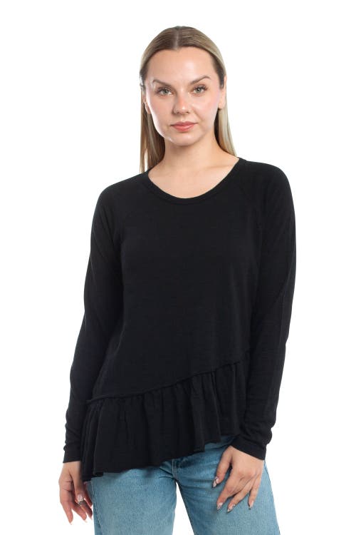 Wilt Clothing Raglan Long Sleeve Asymmetric Peplum Hem Tee In Black