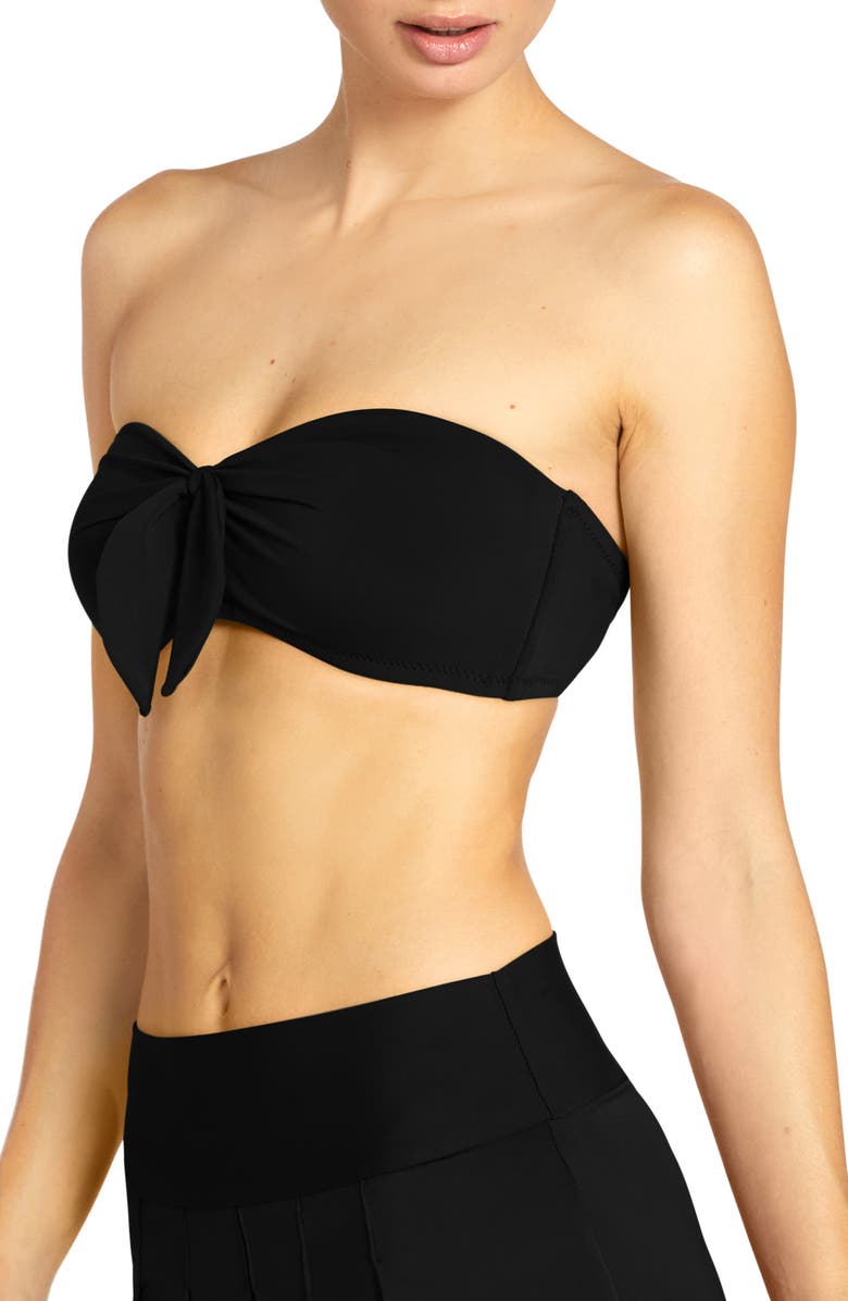 Robin Piccone Ava Knot Front Strapless Bikini Top, Alternate, color, Black