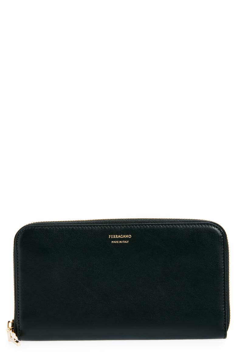 FERRAGAMO Hot Stamp Leather Continental Wallet, Main, color, 
