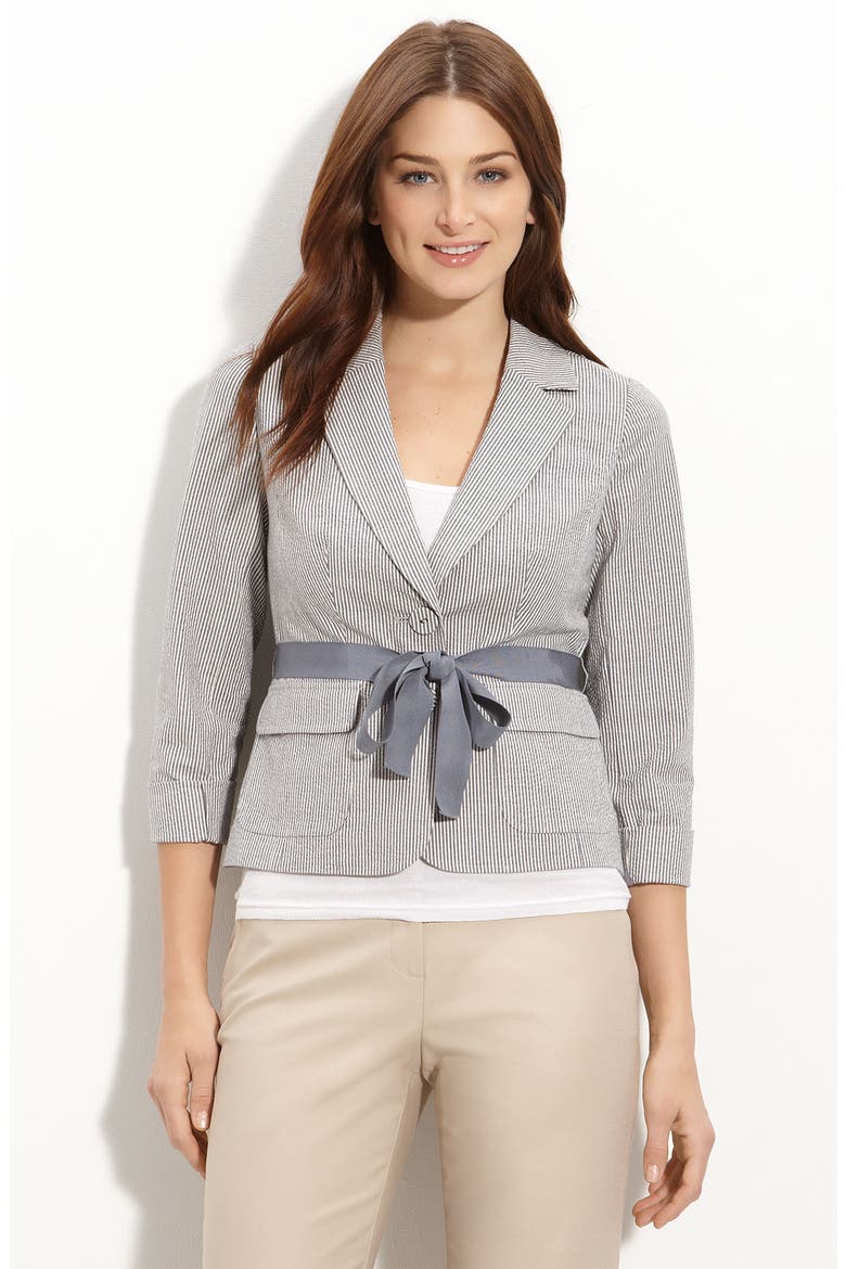 Ribbon Belt Seersucker Blazer, Main, color, DARK INDIGO