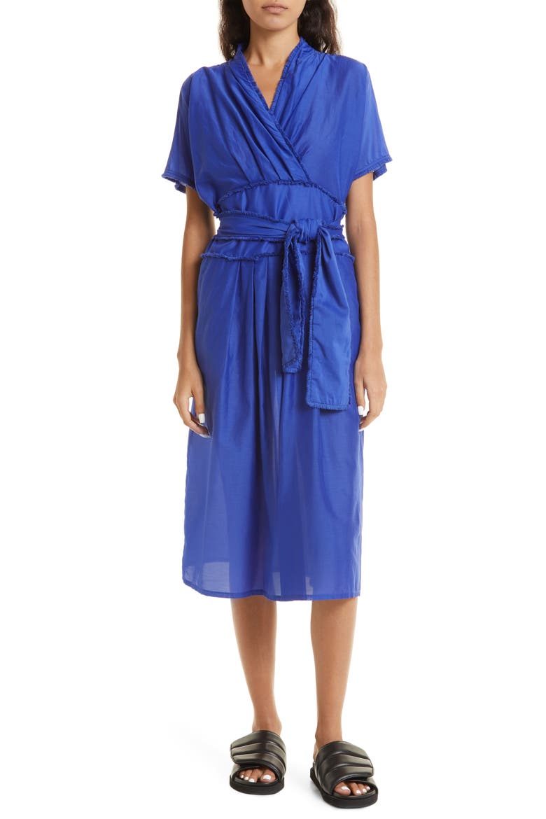 Grenadine Tie Belt Organic Cotton & Silk Dress, Main, color, INDIGO