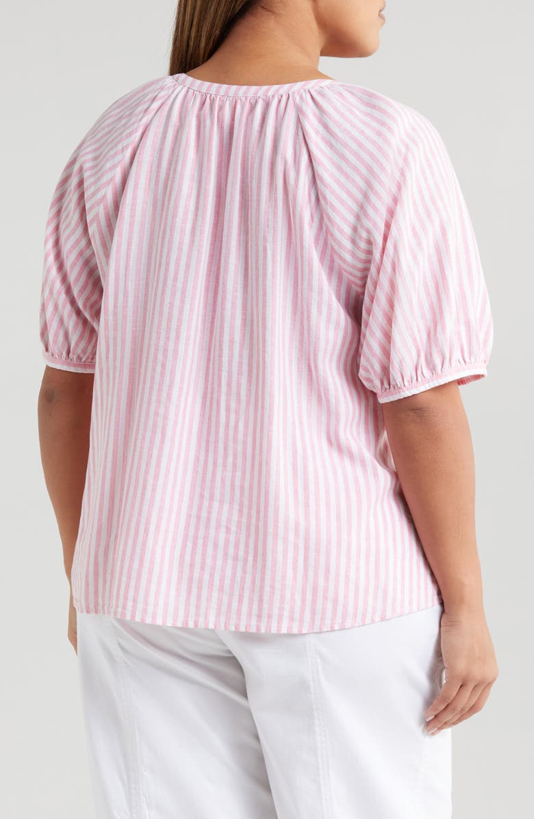 Caslon<sup>®</sup> Stripe Linen Blend Puff Sleeve Top, Alternate, color, Pink- White Brianne Stripe