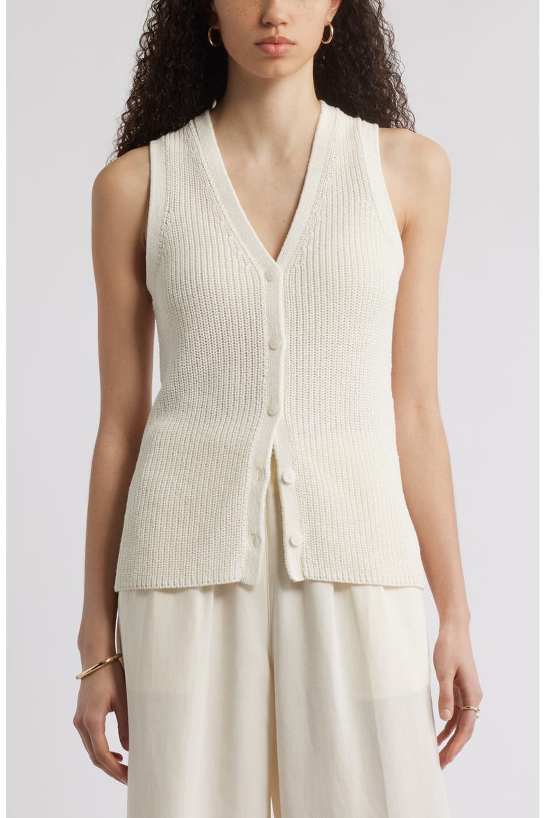 Button Front Cotton Blend Sweater Vest, Main, color, IVORY TOFU