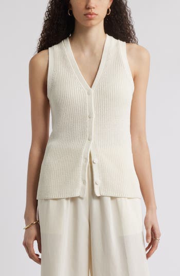 Nordstrom Button Front Cotton Blend Sweater Vest In White