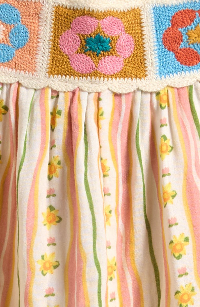 NEXT Kids' Crochet Trim Stripe Cotton Romper, Alternate, color, Yellow